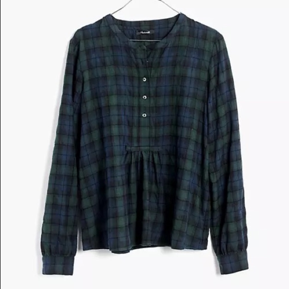 Madewell Dark Green Plaid Popover Top